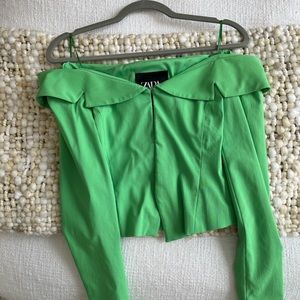 Off the shoulder green Zara top - never worn